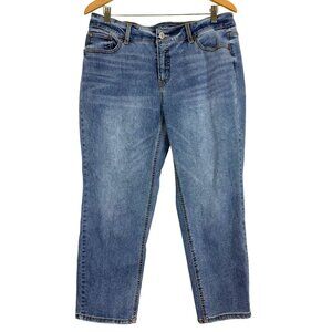 Time And Tru Straight Jeans Women's Petite 14P Blue Medium Wash Mid Rise